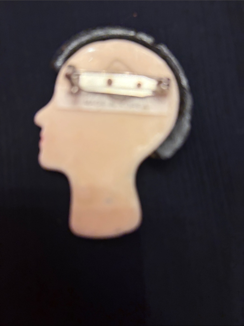 Vintage Flapper Head Brooch with Iridescent Green Hat - Picture 2 of 4